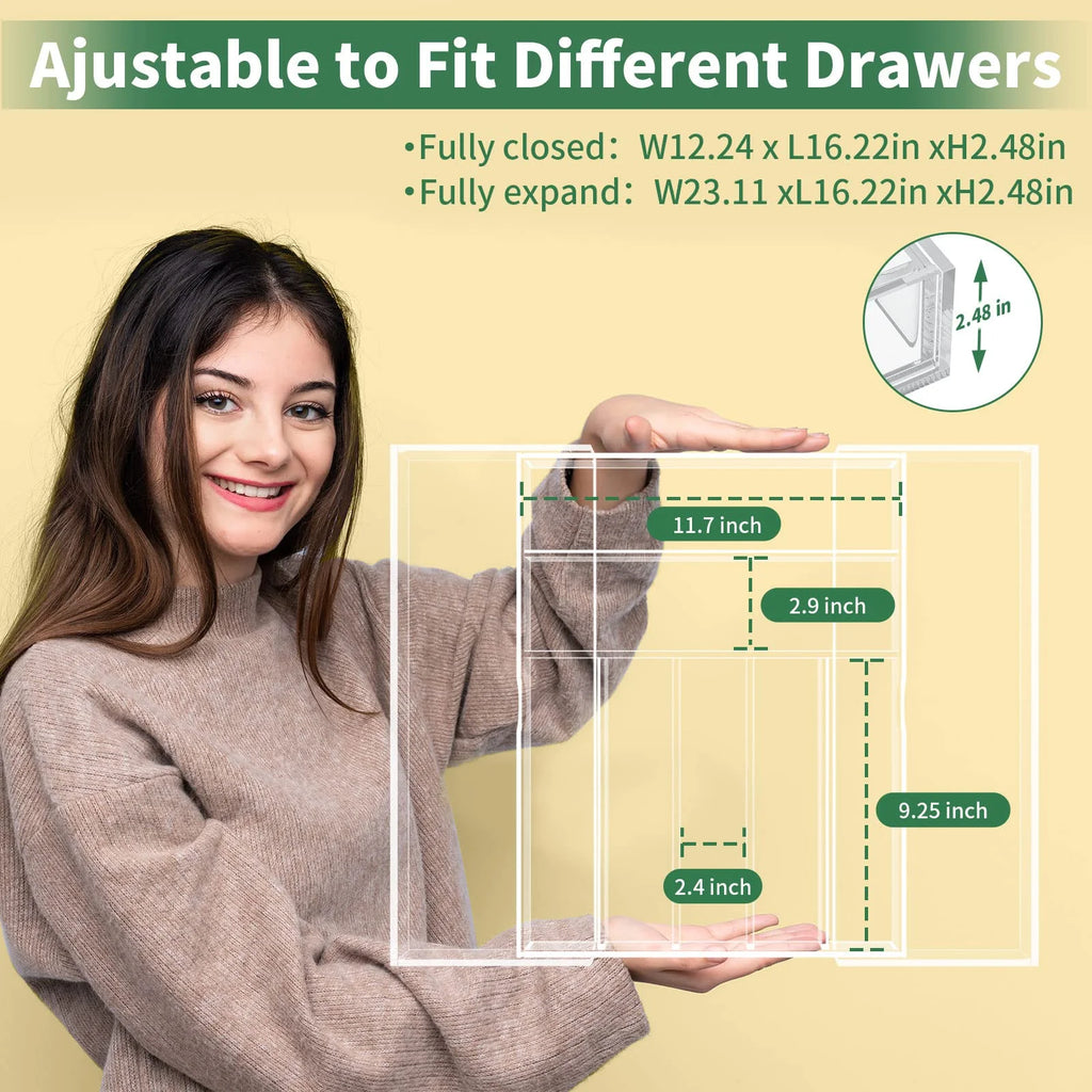 Clear Acrylic Expandable Drawer Organizer with 9 Compartments J315424