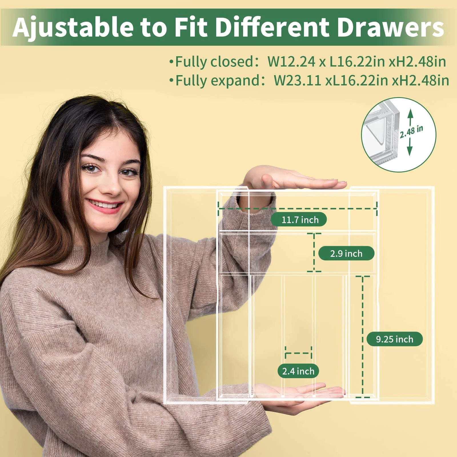 Clear Acrylic Expandable Drawer Organizer with 9 Compartments J315424