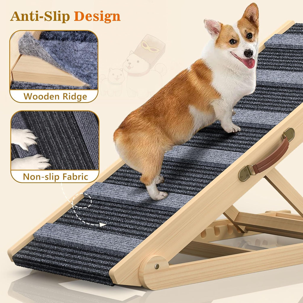 Portable Pet Ramp for Dogs and Cats, 7 Adjustable Heights, Non-Slip for Bed, Car and Couch T4130
