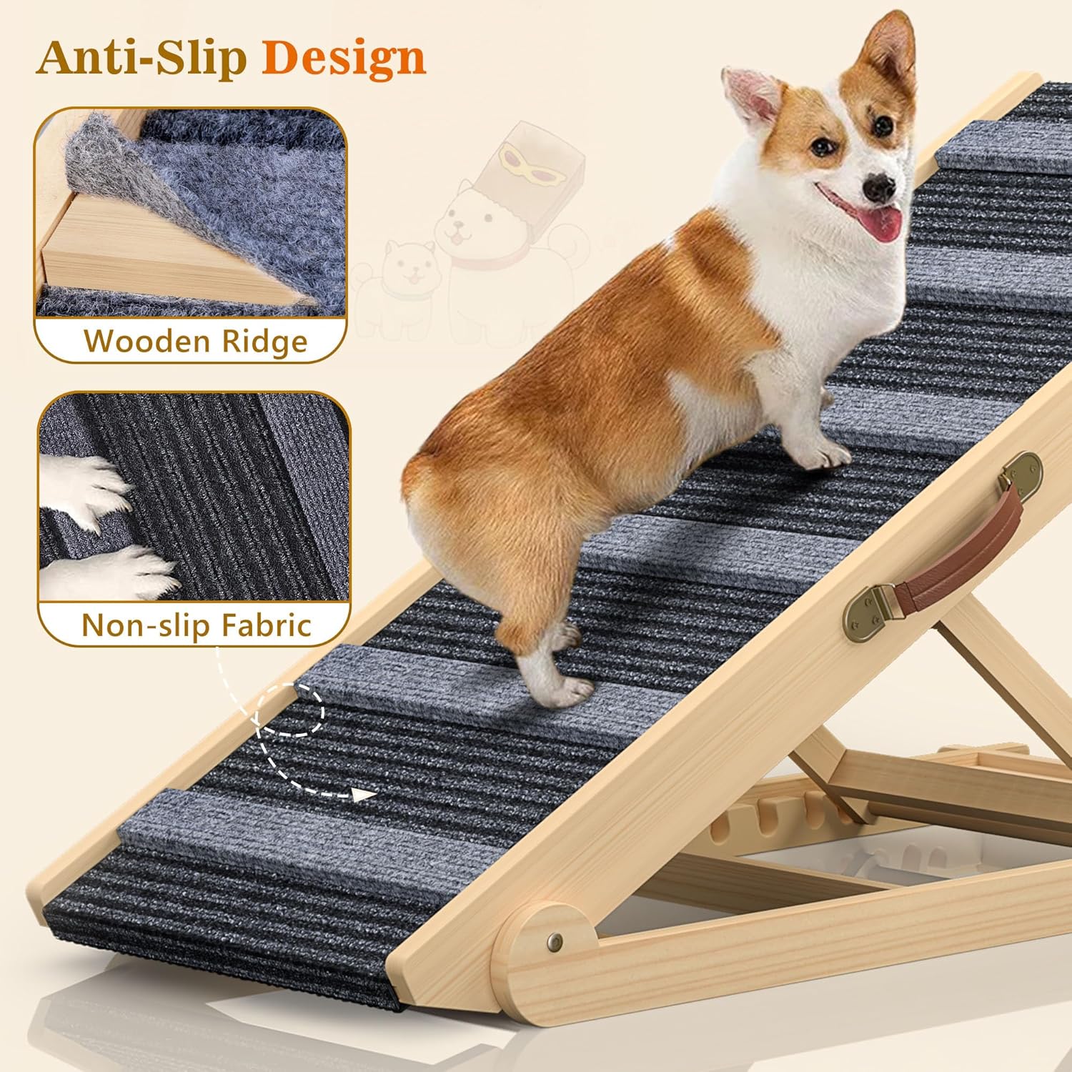 Portable Pet Ramp for Dogs and Cats, 7 Adjustable Heights, Non-Slip for Bed, Car and Couch T4130