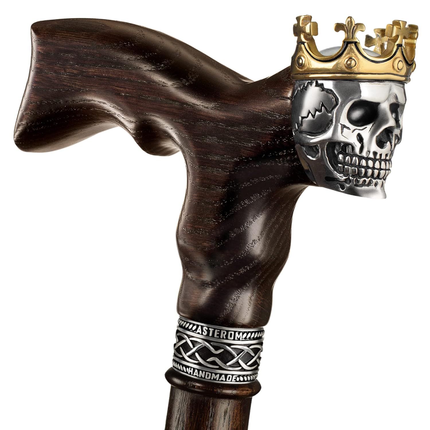 Asterom Handmade Wood Walking Cane for Men - Skull King - Cool Men's Wooden Canes Fashionable Walking Stick