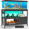 55-75 Gallon Fish Tank Stand with LED Light, Aquarium Stand with Outlet and Storage, 49.2" Reptile Terrarium Tank with Lockable Door, Observable Screen and Top Ventilation Mesh, Gray Oak
