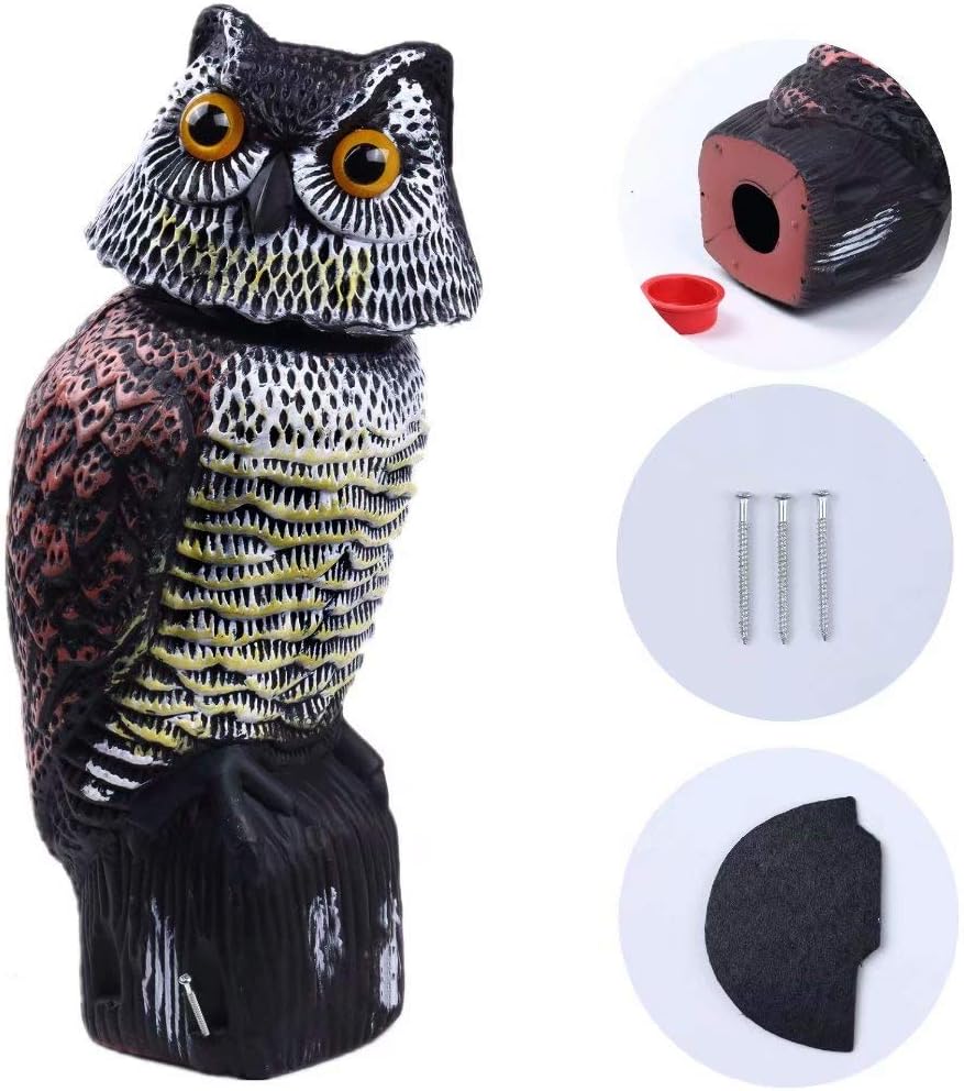 Owl Decoy with 360 Rotating Head to Scare Birds V474