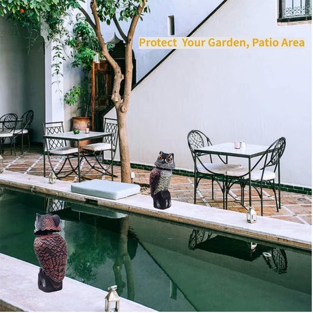 Owl Decoy with 360 Rotating Head to Scare Birds V474