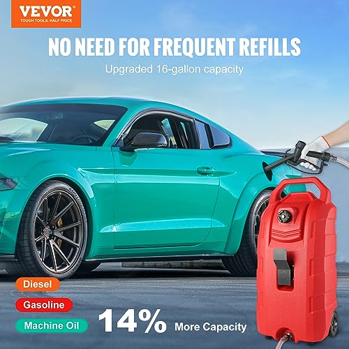16 Gallon Fuel Caddy, Portable Gas Storage Tank with Nozzle and Wheels K786