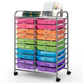 COSTWAY 20 Drawers Rolling Storage Cart, Multipurpose Movable Organizer Cart for Tools, Scrapbook, Paper, Craft, Utility Storage Trolley on Wheels for Home Office School (White)