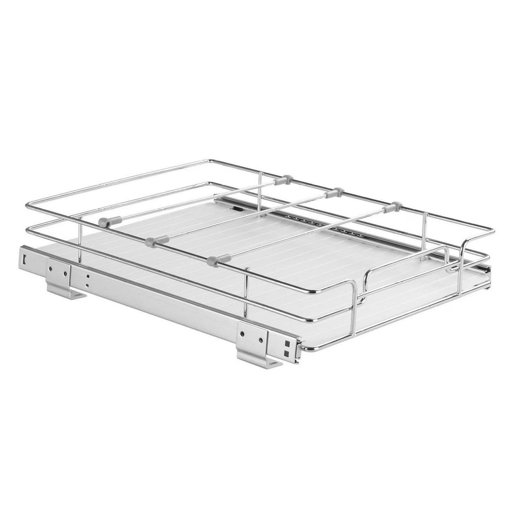 Pull Out Cabinet Organizer 12x17, Slide Out Pantry Shelves, Chrome Steel Roll Out Drawers for Kitchen, Bathroom, Under Sink - Heavy Duty Storage