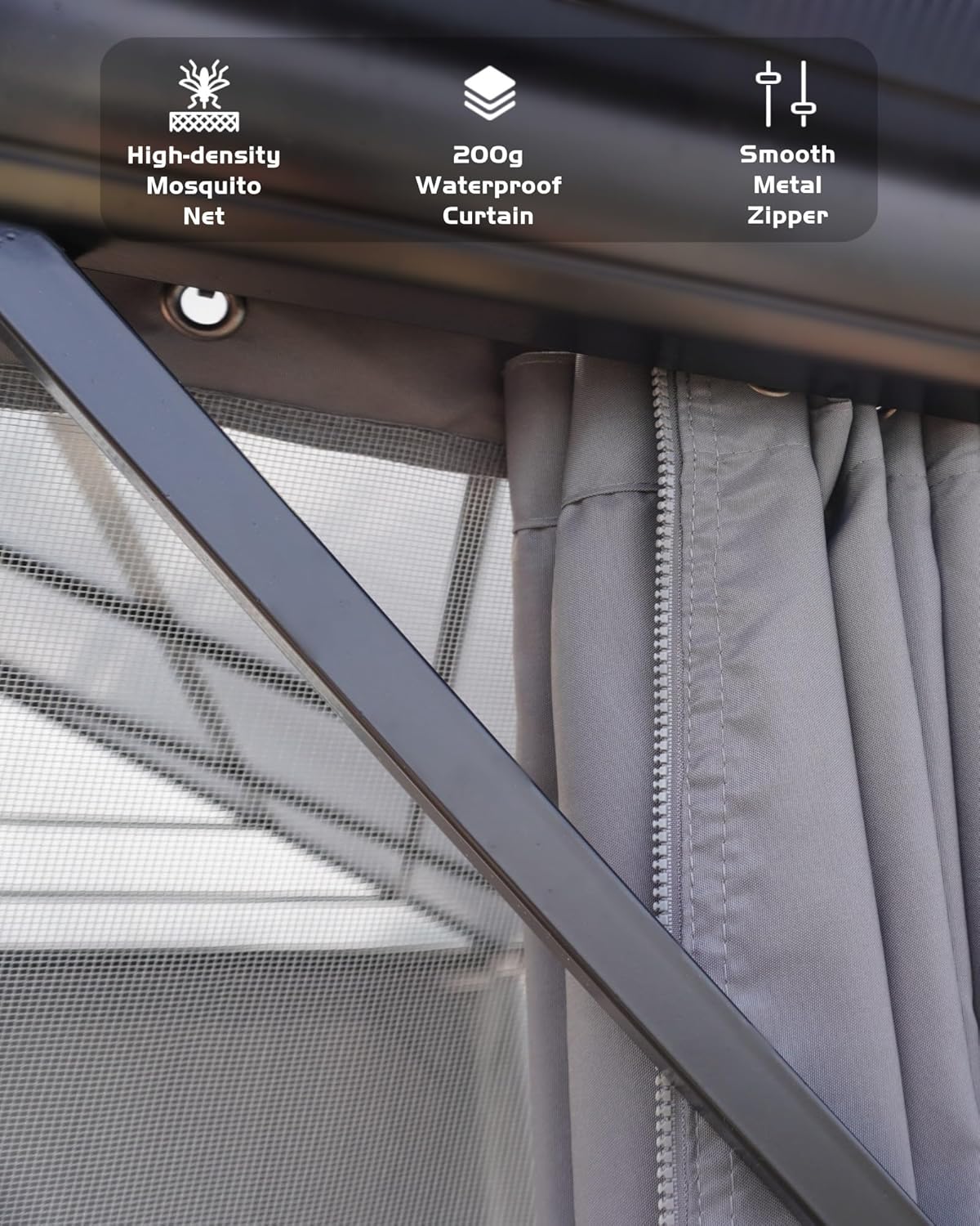 Hardtop Gazebo 10x12 with Polycarbonate Roof, Aluminum Frame, Net and Curtain A23930