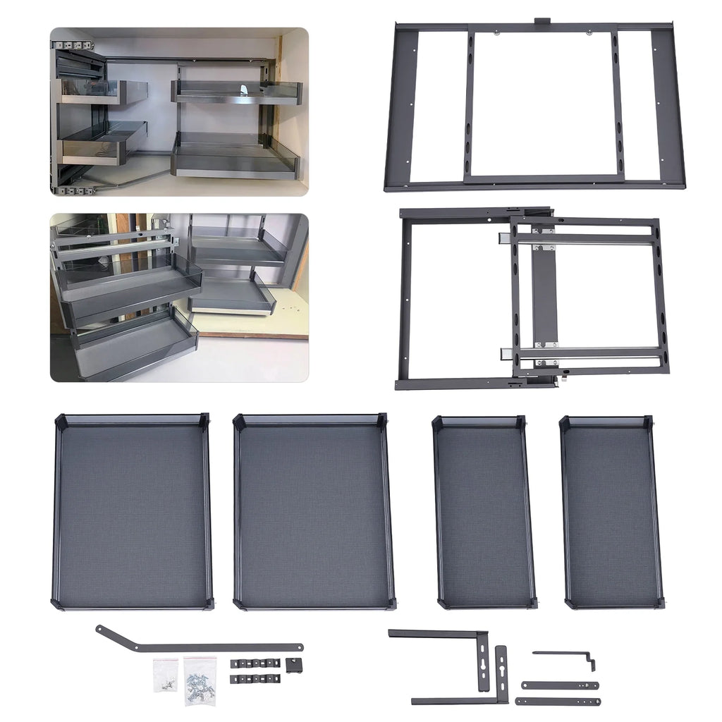 Corner Cabinet Pull Out Organizer, 2 Tier Swing Tray, Soft Close O7215