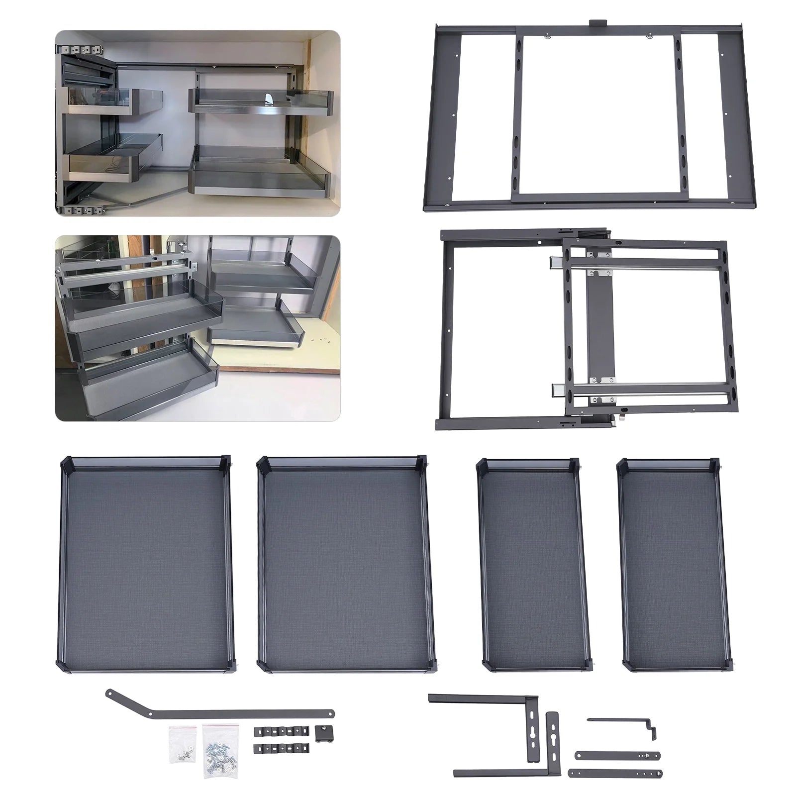 Corner Cabinet Pull Out Organizer, 2 Tier Swing Tray, Soft Close O7215