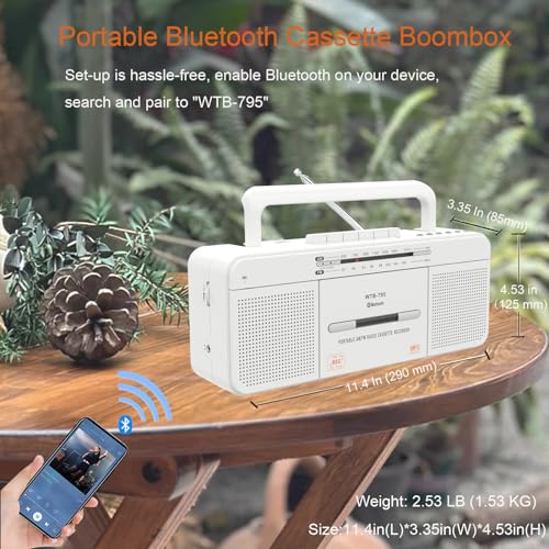 Cassette Player Recorder with Bluetooth, USB, AM/FM Radio W8360