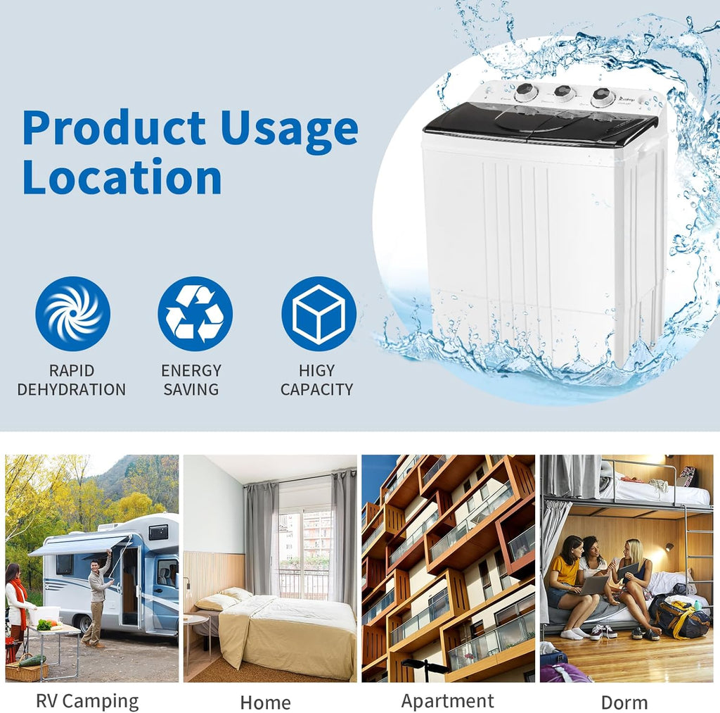 Portable Compact Twin Tub Washer with Spin Cycle and Gravity Drain T425