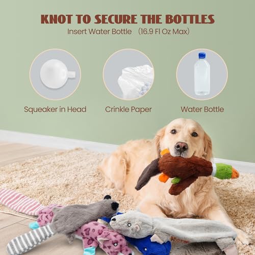 2-in-1 Crinkle Dog Toys with Soft Fabric, Holds Water Bottles, Large Size Stuffless Squeaky Toys M106