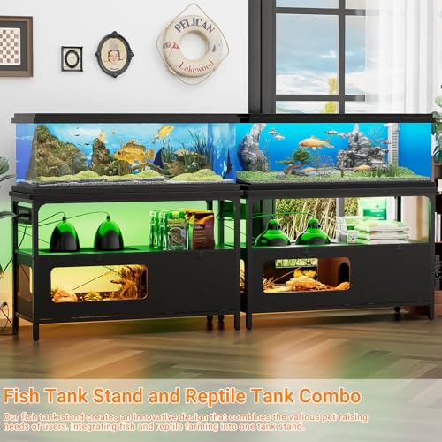 Fish Tank Stand with LED Light and Storage, Gray Oak N916