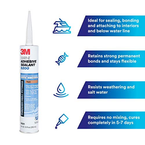 Marine Adhesive Sealant 5200 for Boats and RVs, Waterproof Repair, Tan, 10 fl oz Cartridge K873