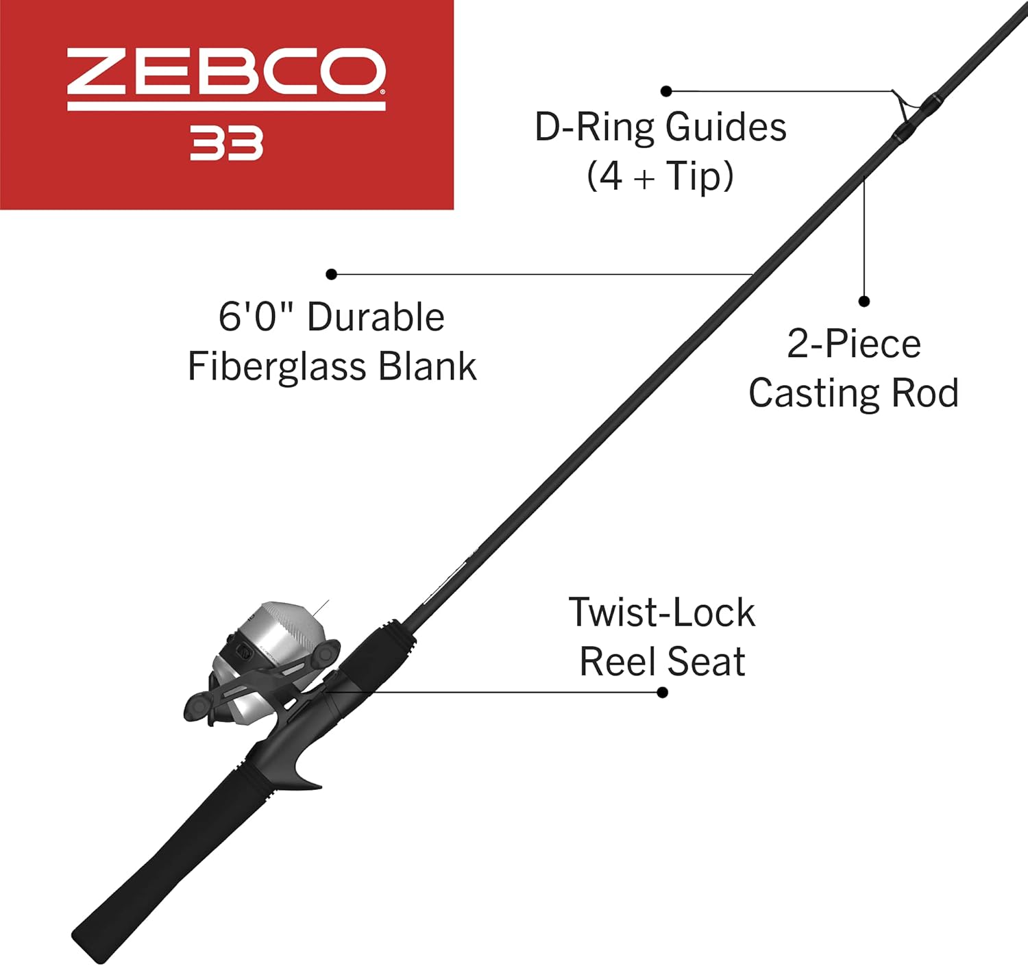 Spincast Reel and Fishing Rod Combo, 6-Foot 2-Piece Fiberglass Rod with EVA Handle D490