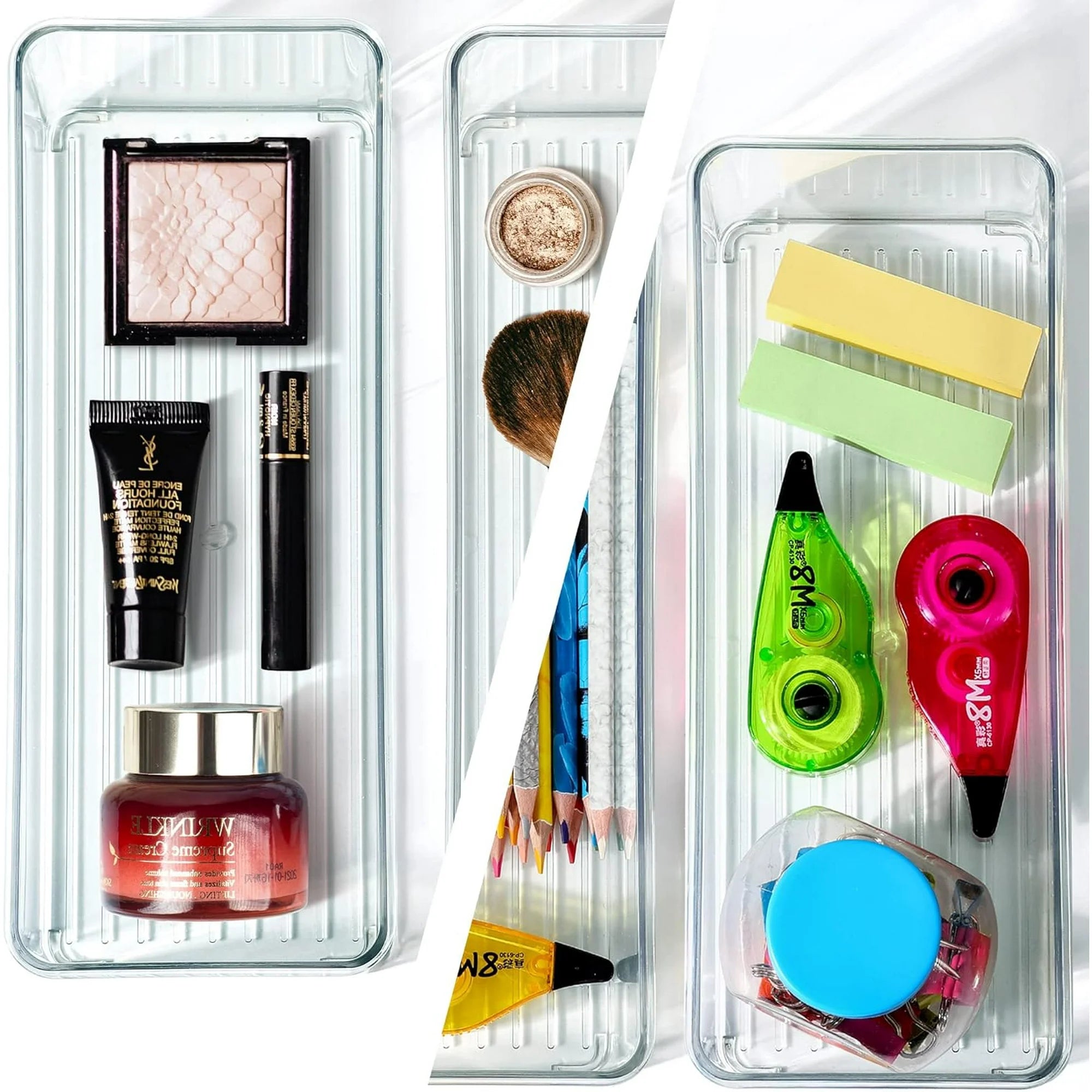 Clear Stackable Storage Bins, Plastic Drawer Organizer for Kitchen Bathroom Y248412