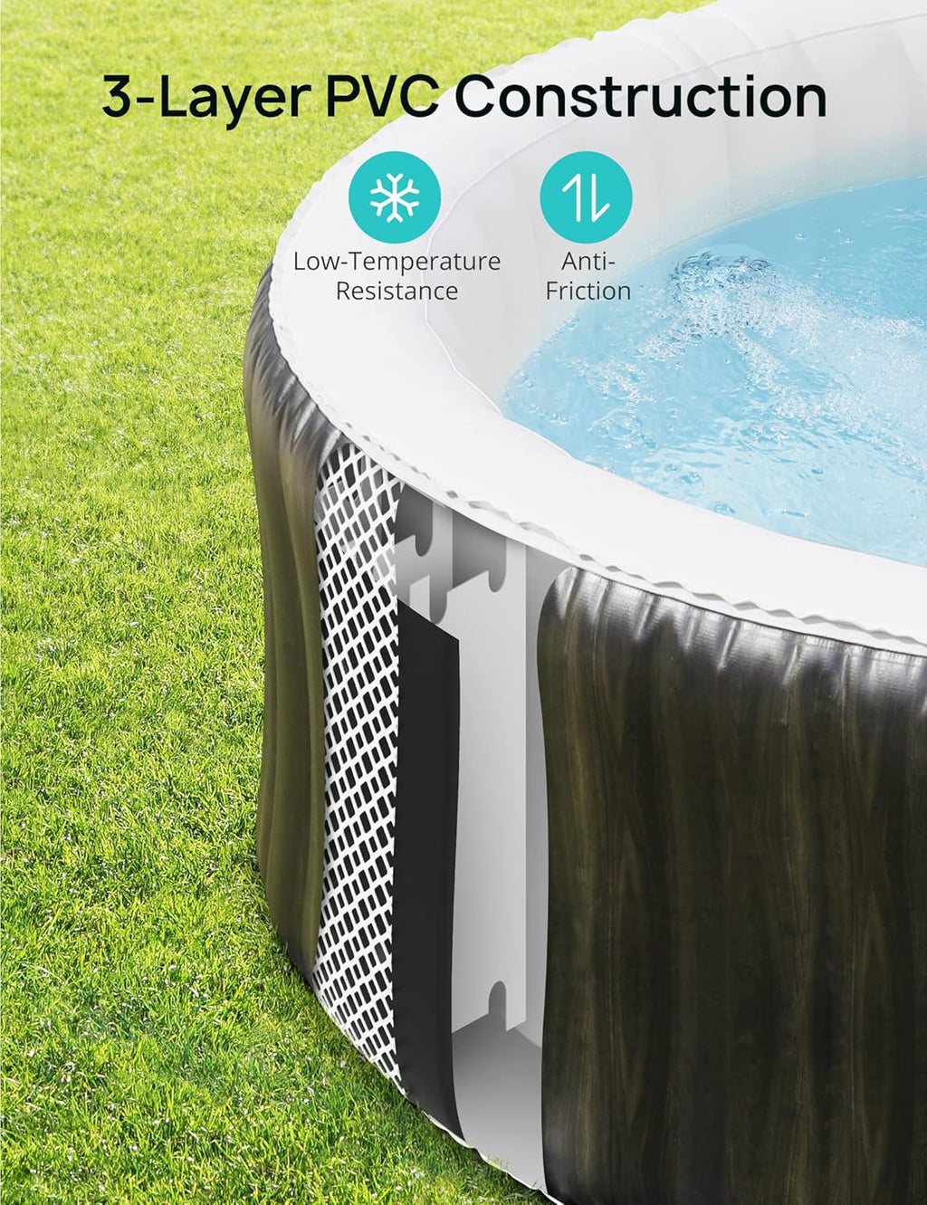 Portable Inflatable Hot Tub with LED and Heater Pump, 140 Air Jets, 4-6 Adults T698054