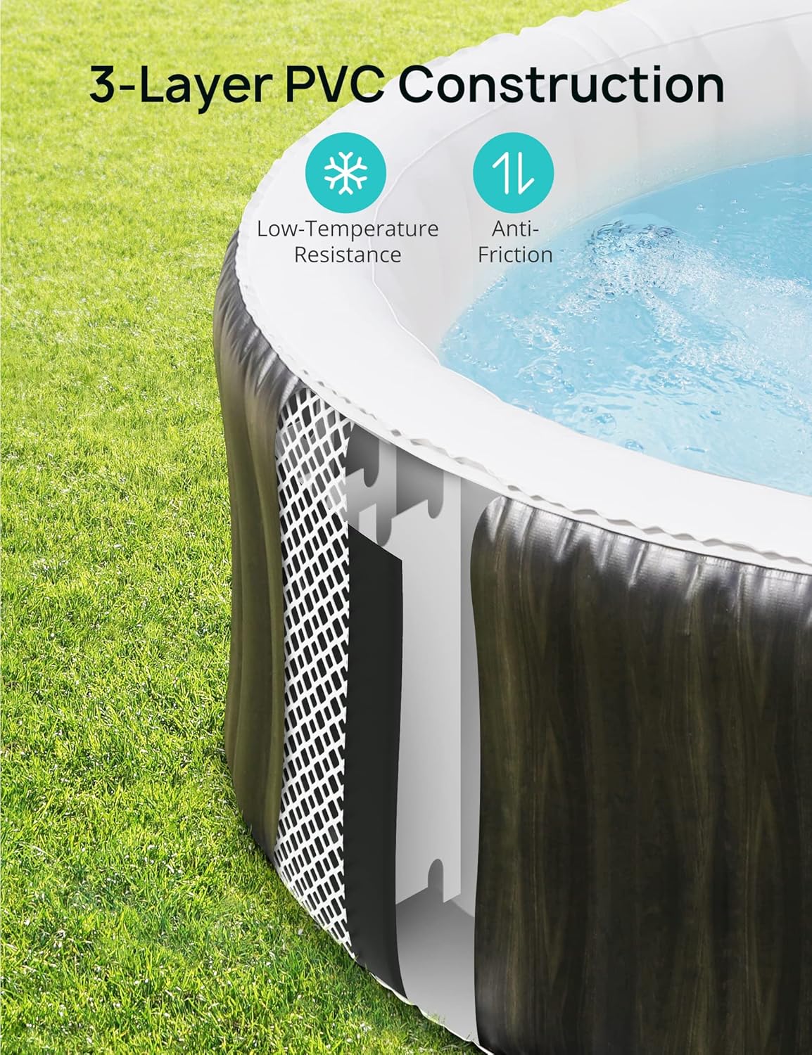 Portable Inflatable Hot Tub with LED and Heater Pump, 140 Air Jets, 4-6 Adults T698054