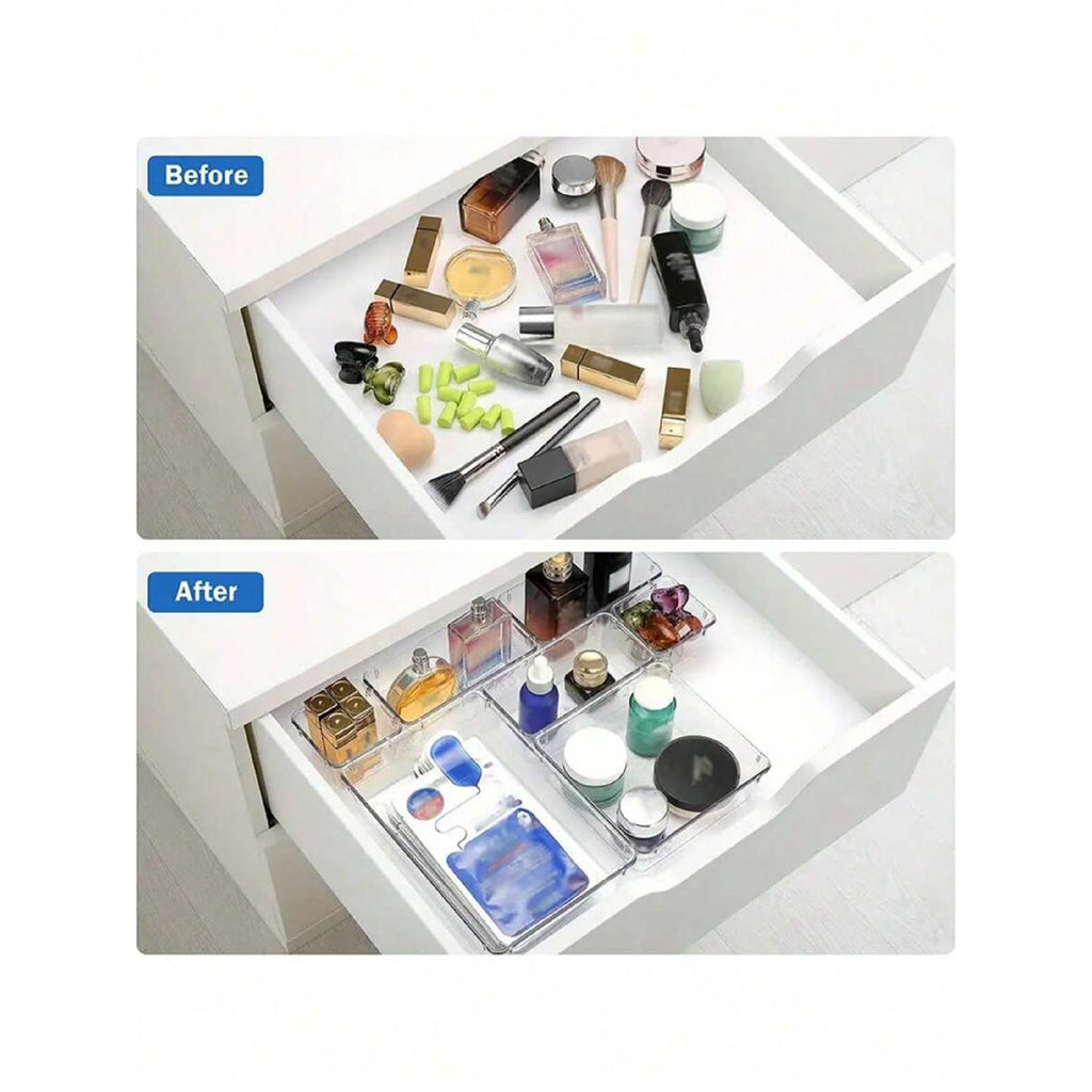 Clear Plastic Drawer Organizers Set, 4-Size Trays Y64400