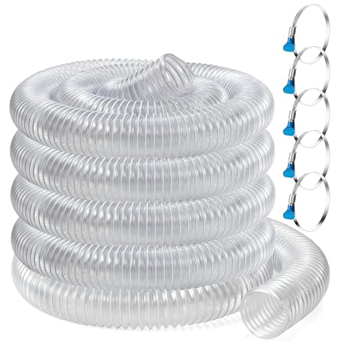 PVC Dust Collection Hose 4 Inch, 10 ft, Flexible Heavy PVC Fume Collection Hose with Carbon Steel Wire Coil, Puncture Resistant Clear PVC Dust Collection Hose for dust collection systems