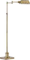 Regency Hill Jenson Industrial Adjustable Swing Arm Pharmacy Lamps Floor Standing with USB Charging Port 54" Tall Aged Brass Metal Decor for Living Room Reading House Bedroom Home Office