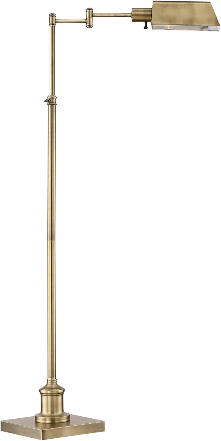 Regency Hill Jenson Industrial Adjustable Swing Arm Pharmacy Lamps Floor Standing with USB Charging Port 54" Tall Aged Brass Metal Decor for Living Room Reading House Bedroom Home Office