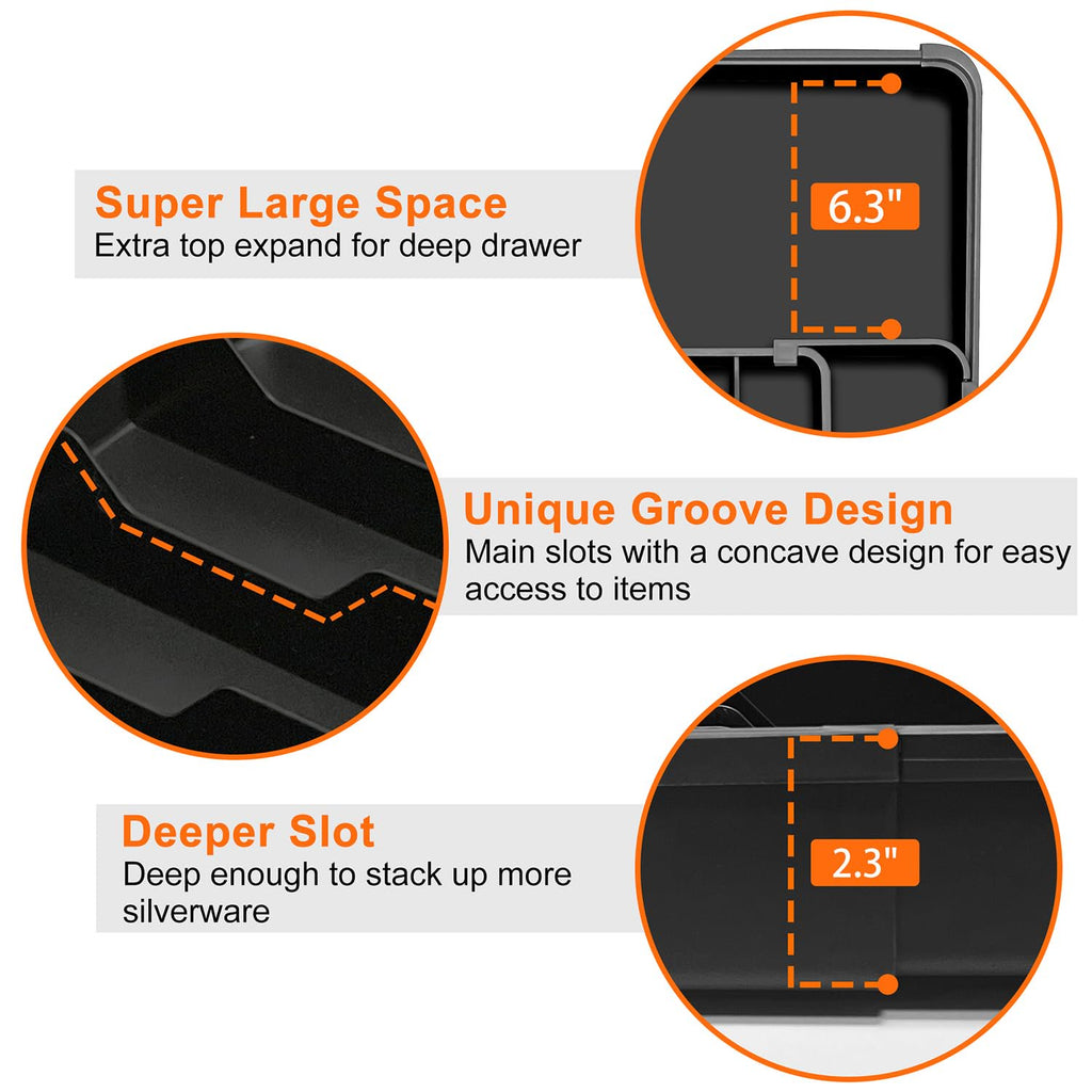 Expandable 7-Section Drawer Divider for Cutlery, Non-Slip, Black Z48118