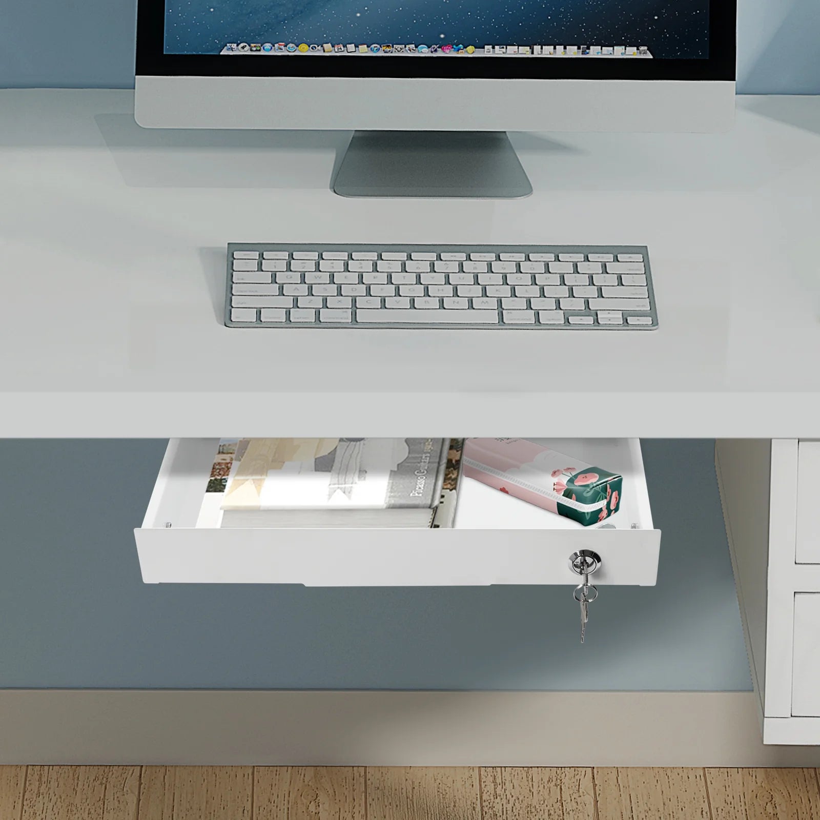 Under Desk Sliding Pull-out Drawer Storage Organizer B3387