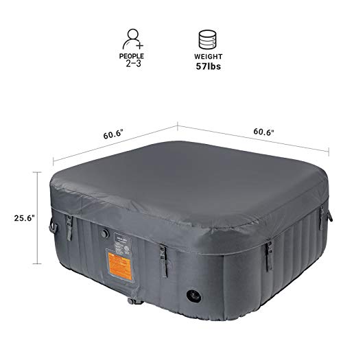 Portable Inflatable Hot Tub 61x61x26 Inch with 120 Bubble Jets, 2-3 Person, Black/White B3333