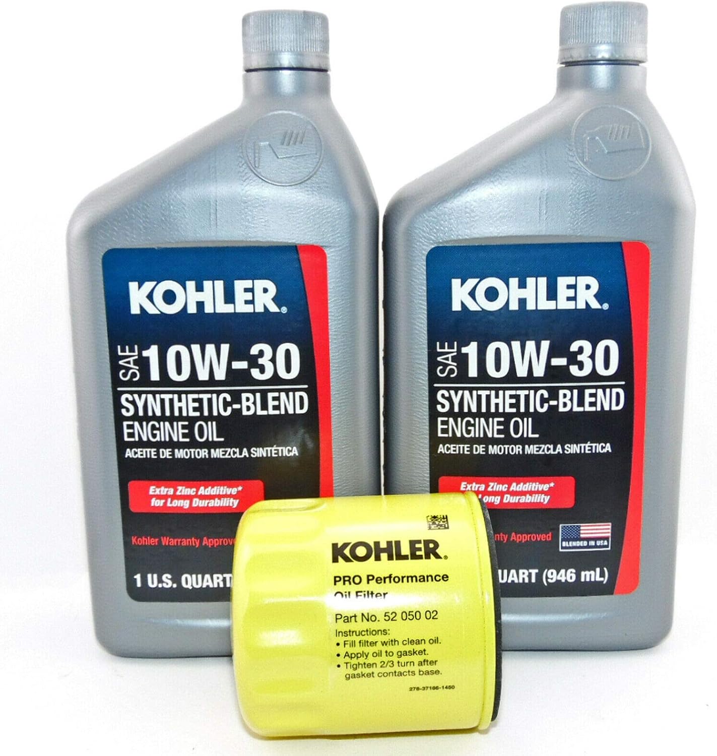 Maintenance 2 PK Kohler Synthetic Blend 10W-30 Engine Oil 1 Quart Bottles with 52 050 02 Oil Filter