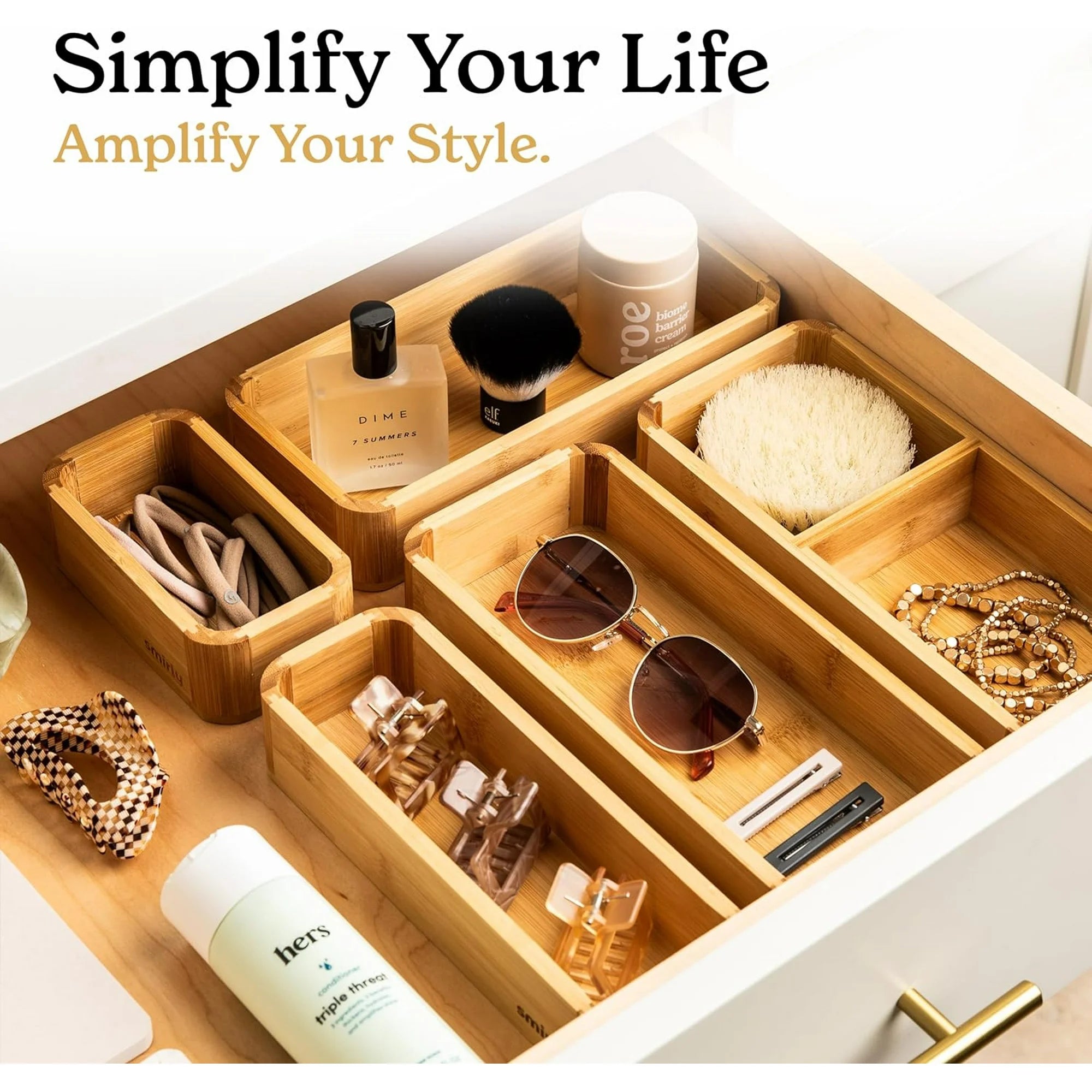 Bamboo Kitchen Drawer Organizer Set for Utensils and Multi-use Storage S800410
