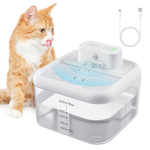 Battery Operated Cat Water Fountain, 68Oz/2.0L Wireless Cat Fountain for Drinking, Cordless Pet Water Fountain for Cats Indoor, Automatic Cat Water Dispenser with Quiet, Motion Sensor, 3 Work Modes