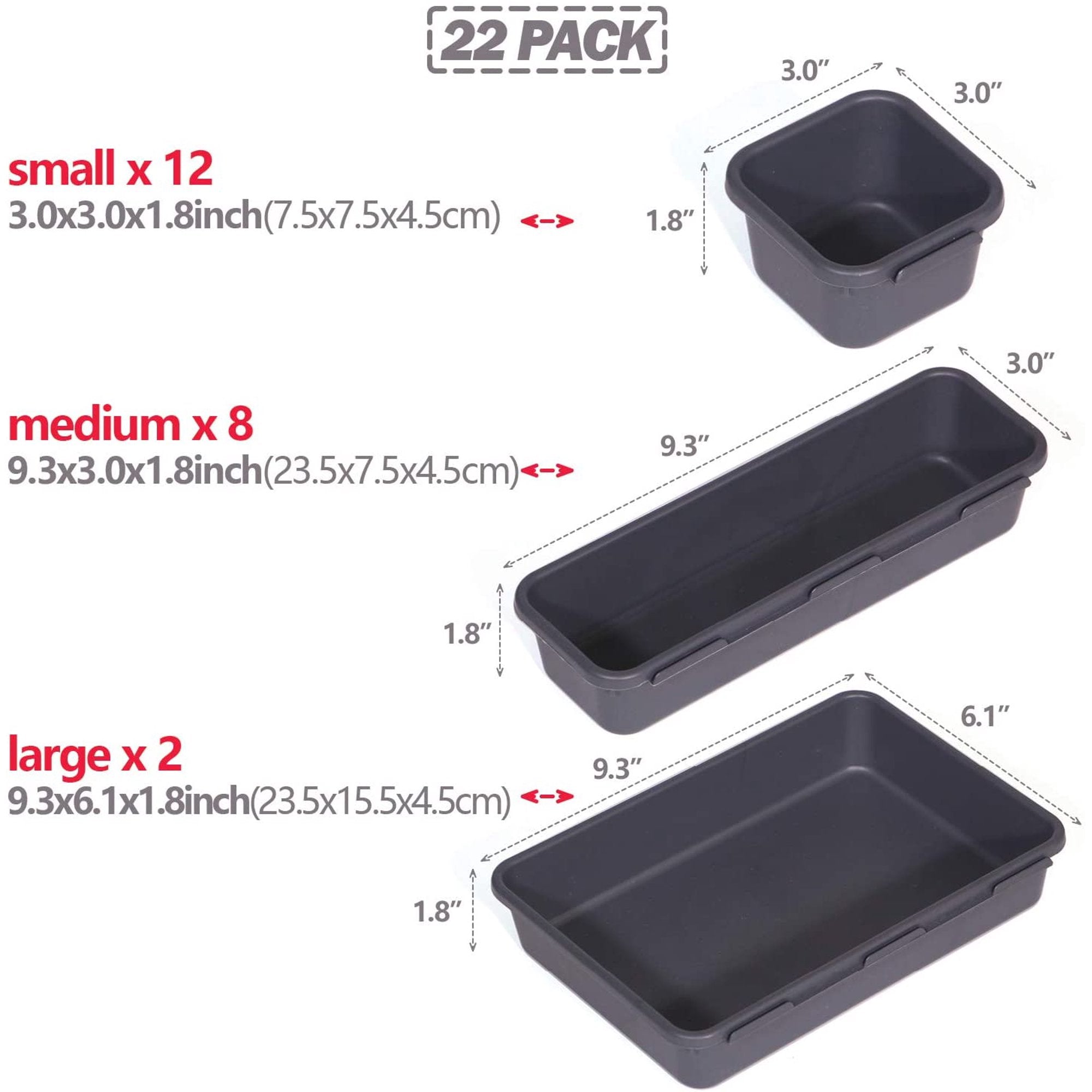 22-Piece Interlocking Desk Drawer Organizer Trays with Dividers E504721