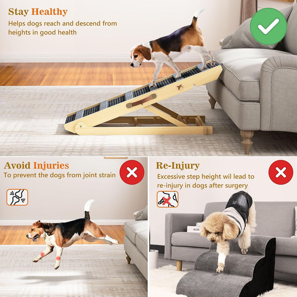 Portable Pet Ramp for Dogs and Cats, 7 Adjustable Heights, Non-Slip for Bed, Car and Couch T4130