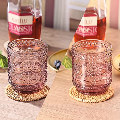 Set of 6 Red Vintage 12oz Glass Cups for Soda, Lemonade, Cocktail, Dishwasher Safe P491537
