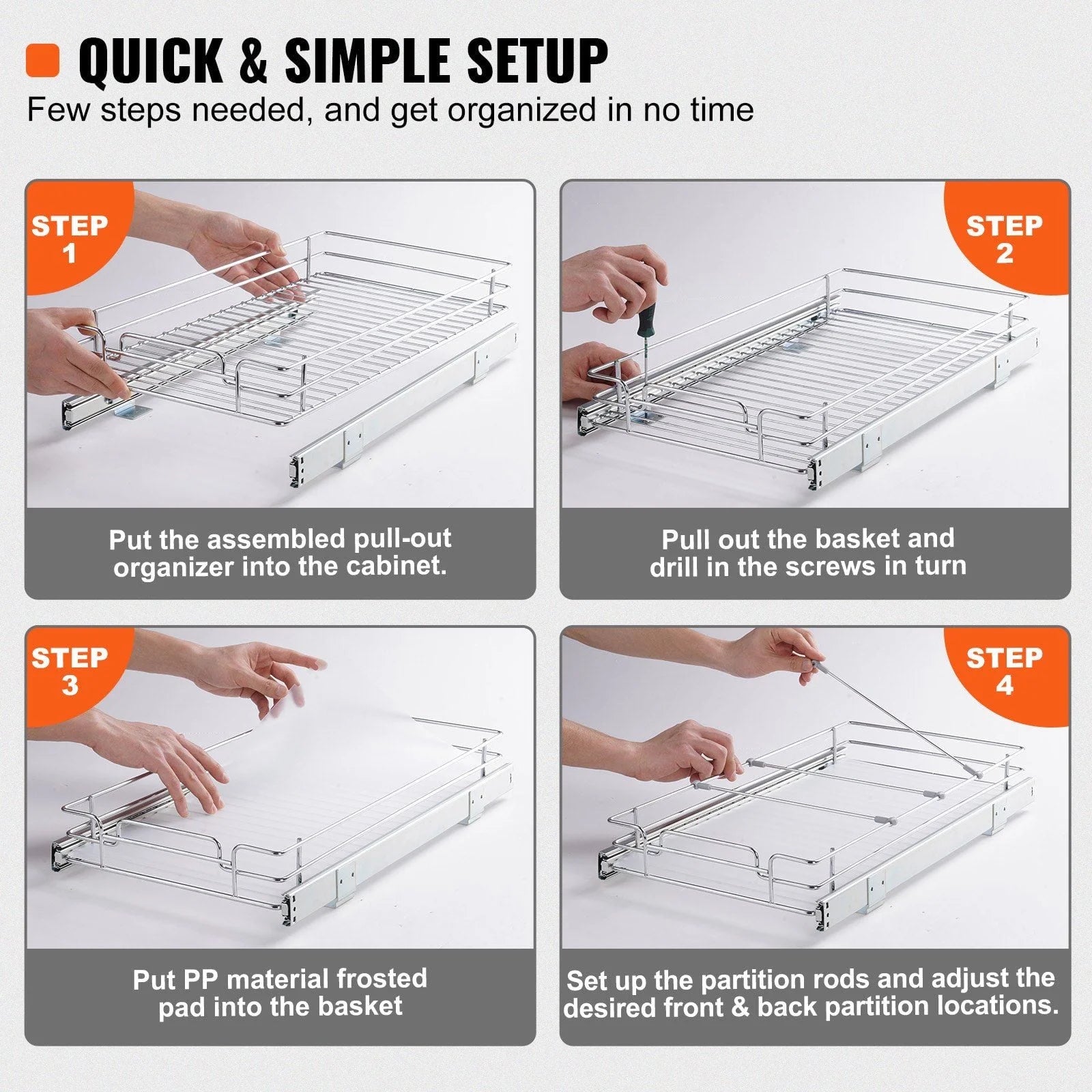 Pull Out Cabinet Organizer 12x17 Inch, Chrome Steel, 2 Pack S6407