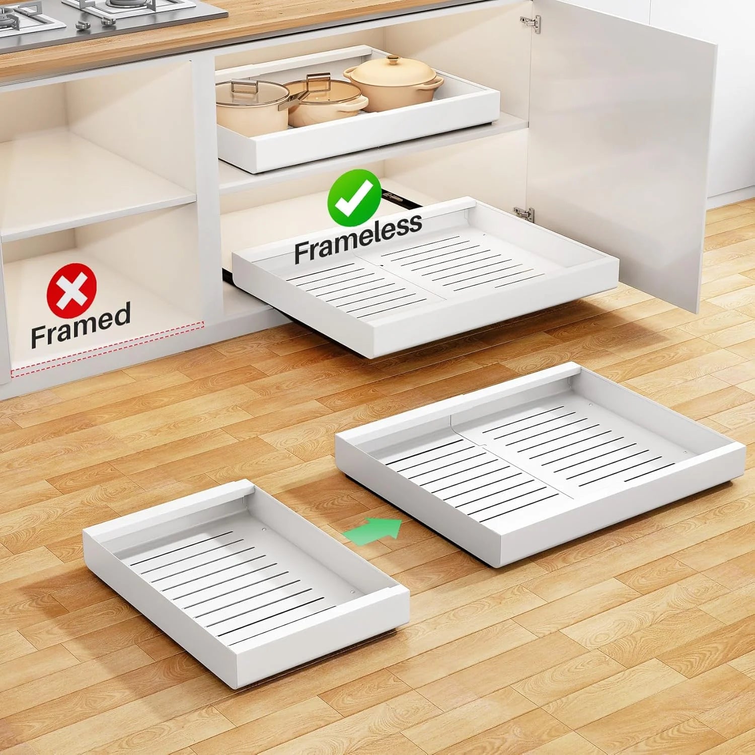 Expandable Pull Out Cabinet Organizer, Heavy Duty Adhesive Slide Out Shelf for Kitchen Pantry L638574