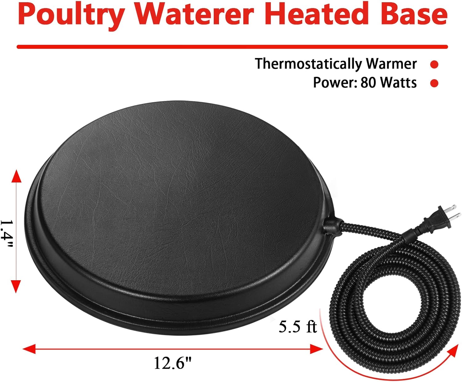 Heated Base for Poultry Waterer, 80W Winter Deicer for Metal Founts M102436