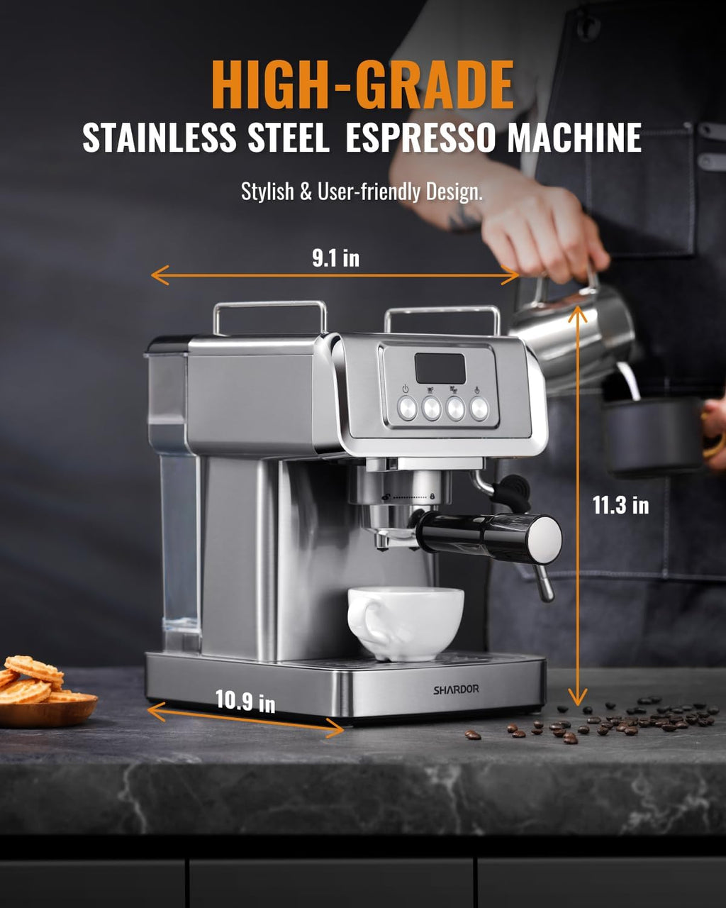 Stainless Steel Espresso Machine with Milk Frother Z389