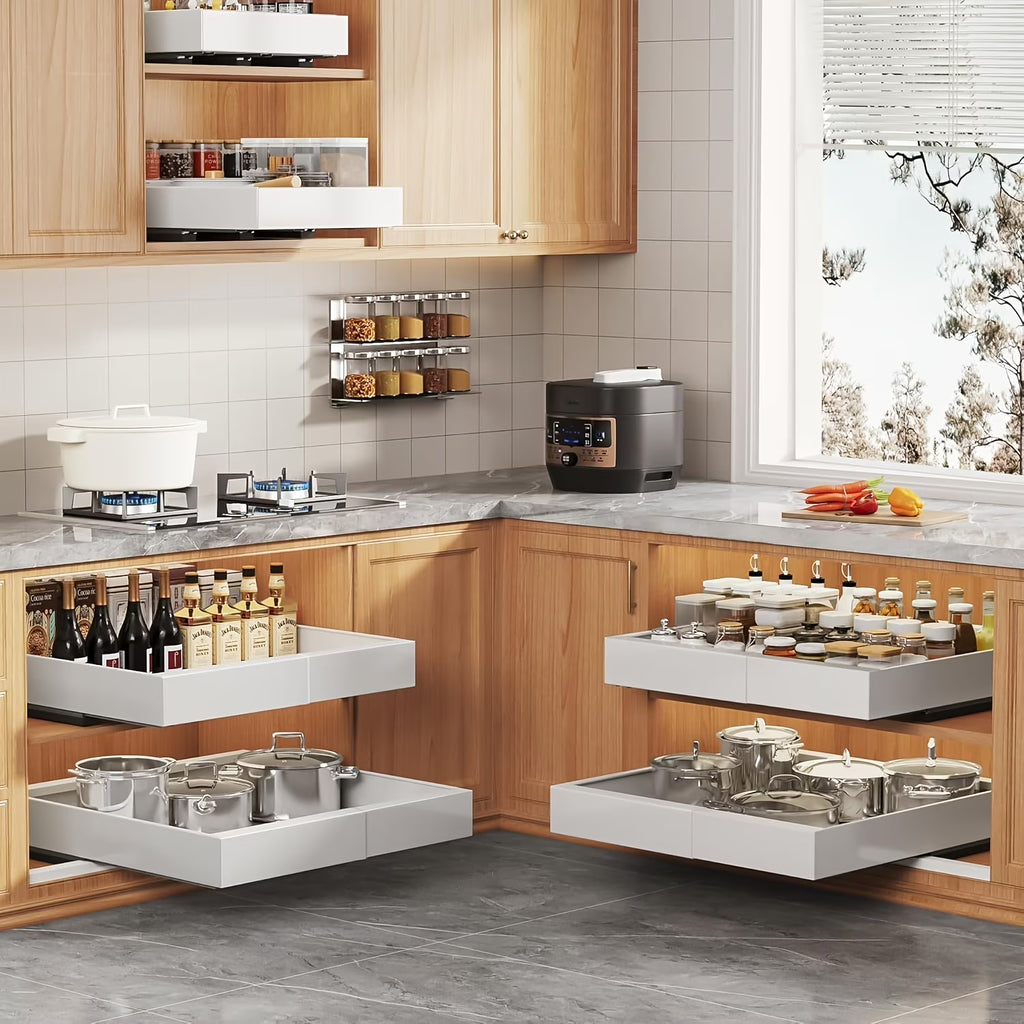 2Pack Expandable Pull Out Cabinet Organizer 16Deep, Slide Out Drawers With 6pcs Divider Racks, Roll Out Shelves Adhesive, Adjustable Width11.7-20