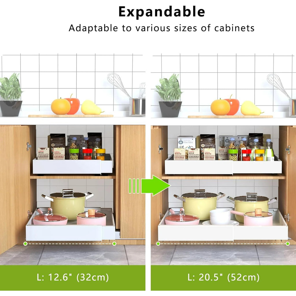 2 Pack Pull Out Cabinet Organizer, Expandable Slide Out Drawer, No Drill Adhesive U302