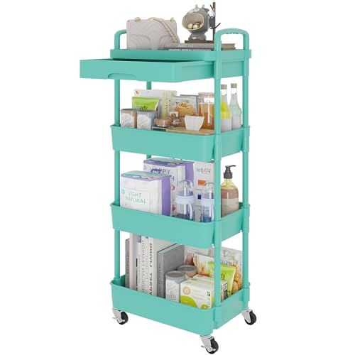 3-Tier Rolling Utility Cart with Drawer,Multifunctional Storage Organizer with Plastic Shelf & Metal Wheels,Storage Cart for Kitchen,Bathroom,Living Room,Office,Black