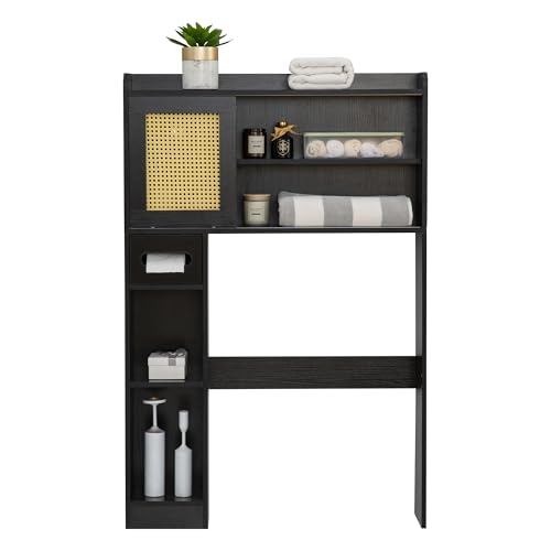 6Tier Over The Toilet Storage Cabinet, Freestanding above Toilet Space Saver Rack w/Adjustable Shelves, Sliding Door, Multifunctional Over Toilet Organizer for Bathroom (White)