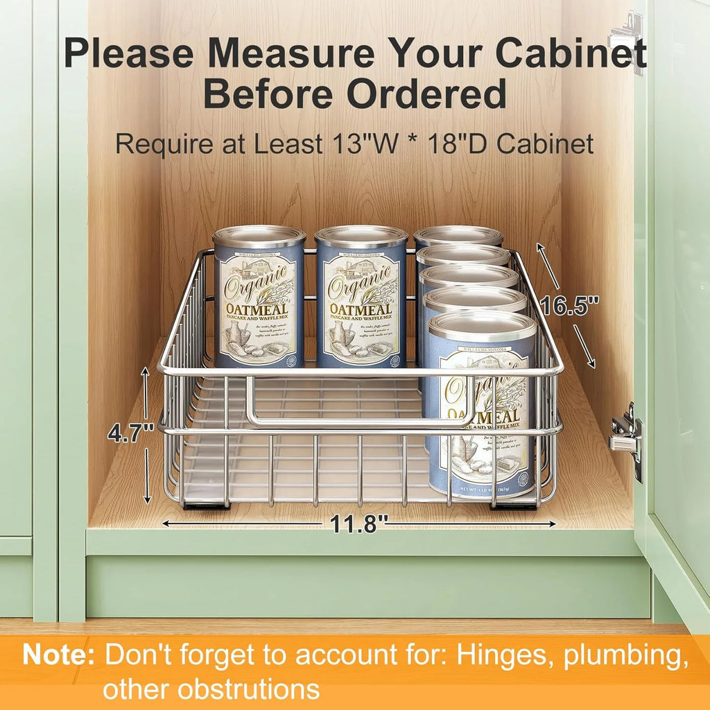 Pull Out Cabinet Organizer, 2 Pack Stainless Steel Slide Out Drawers, No Drill Adhesive Racks for Kitchen Pantry Storage Z1875