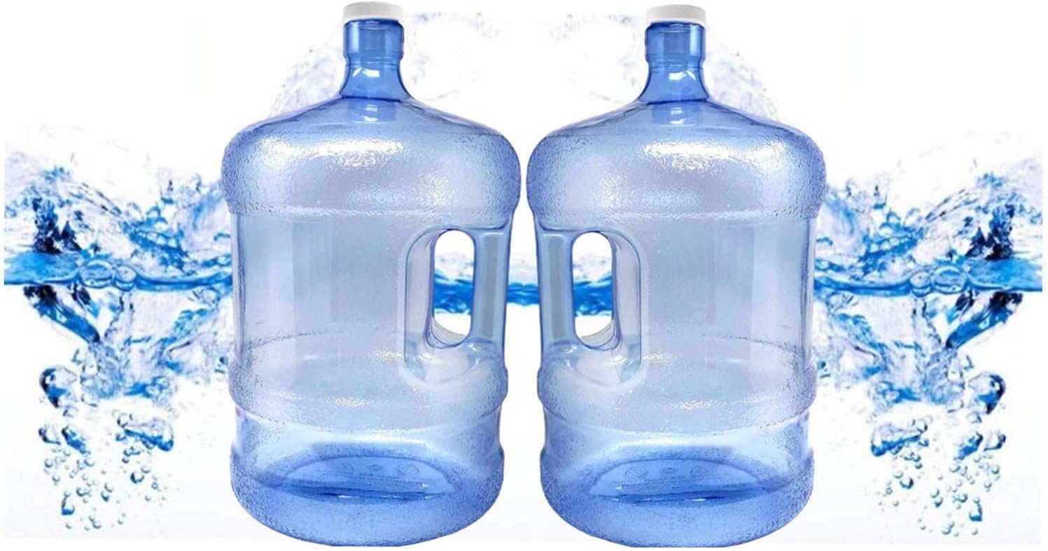 2 Pack 5 Gallon Plastic Water Bottle Container with Cap & Carrying Handle M21094