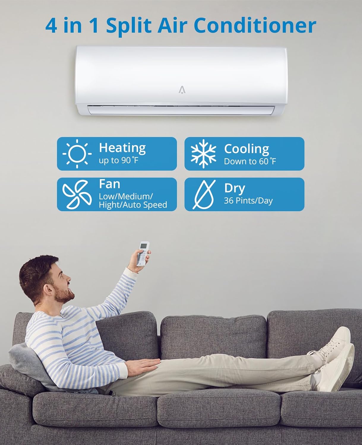 12,000 BTU Mini Split AC with Heat Pump, Ductless Inverter, Cools up to 750 Sq.Ft J459437
