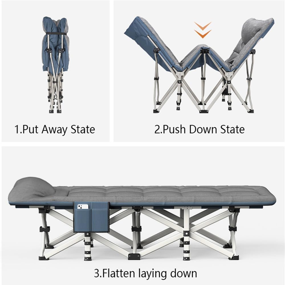 Folding Camping Cot with Mattress and Pillow, Portable Lightweight Sleeping Bed T4218