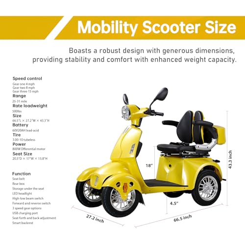 4 Wheel Mobility Scooter for Seniors - 800W Motor, 500lbs Capacity I407290