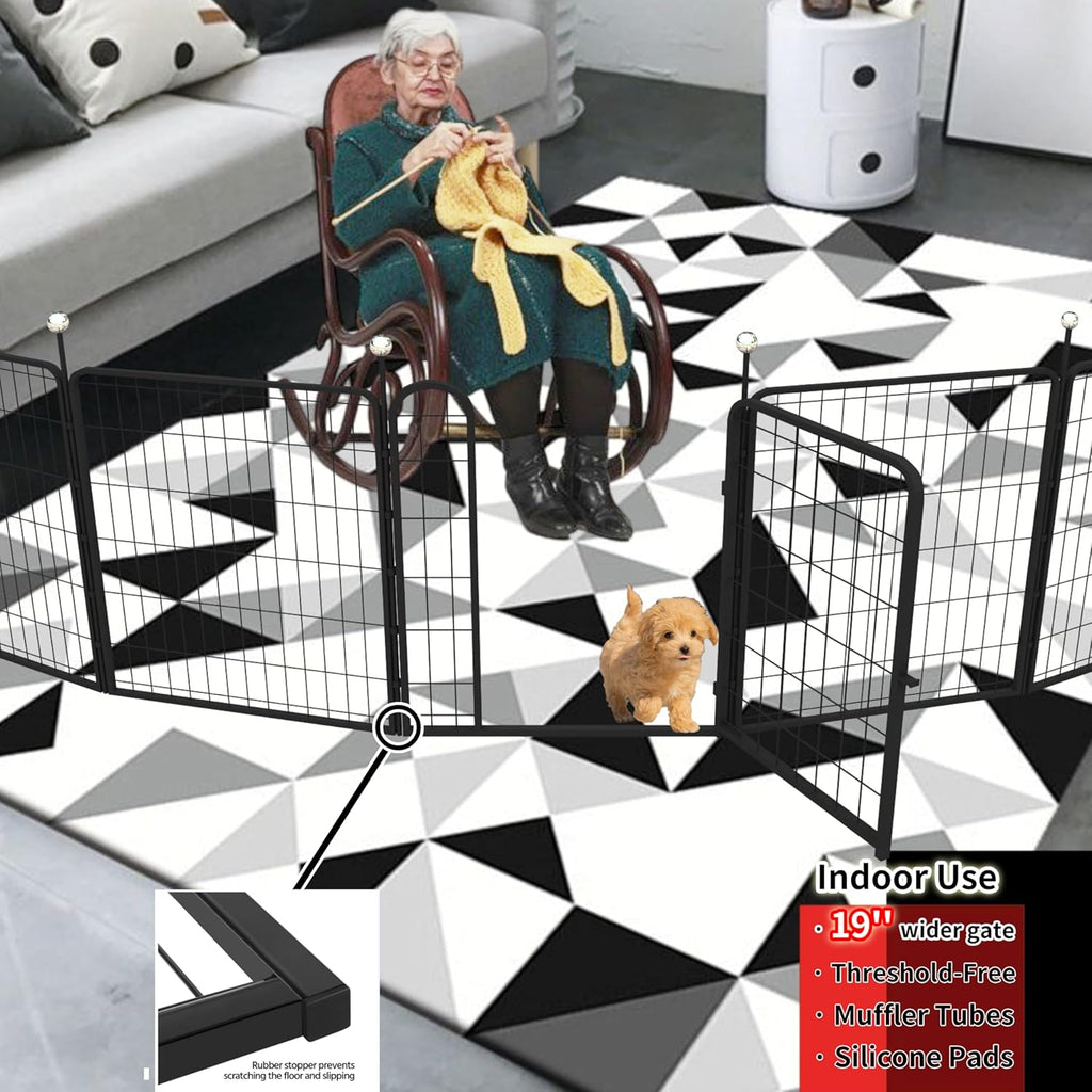 Dog Playpen Indoor Outdoor Portable Metal Pen with Easy-Carry Straps for Small Medium Dogs Q1842